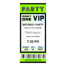 Ticket 21st Birthday Party Invitations Green
