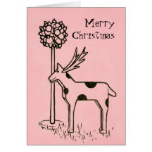 Tickled Pink Reindeer ~ Vintage Christmas Card