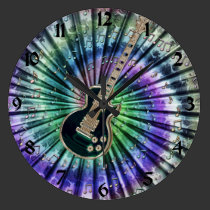 Tie-Dye Musicians Electric Guitar Clock + Numbers wall clocks