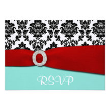 Tiffany Blue and Red RSVP Wedding Cards Invitations