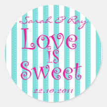 Tiffany Blue & Fuchsia  'love is sweet' sticker
