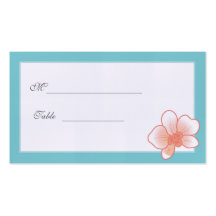 Tiffany Blue & Peachy Pink Orchid Placecard Business Card Templates