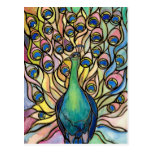 Tiffany Peacock Stained Glass style postcard