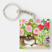 Tiger Cat in Patio Jungle Keychain
