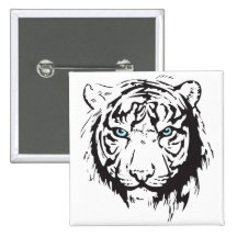 Tiger Head Blue Eyes Button