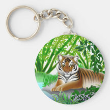 Tiger in Bamboo Jungle Keychain