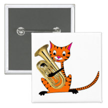 Tiger Playing the Euphonium Pinback Buttons