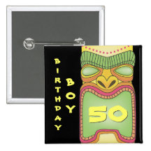 Tiki Luau Hawaiian Tropical Birthday Badge Pin