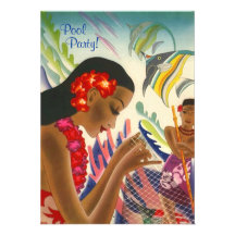 Tiki Tropical Lei Hawaiian Pool party INVITATON Custom Announcements