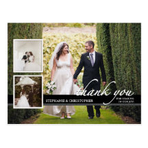 Timeless Chic Three Photo Wedding Thank You Postcards