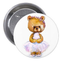 Tiny Ballet Bear Button Badge