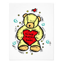 to my honey bear holding red love heart custom announcements