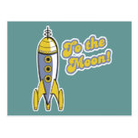to the moon retro space rocket postcards