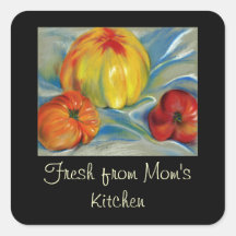 Tomatoes Red, Orange, Yellow - Pastel Drawing Square Stickers