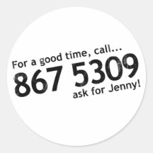 Tommy Tutone 867 5309 Round Sticker