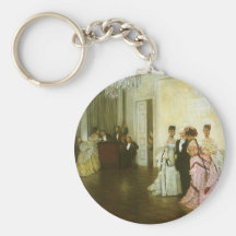 Too Early by James Tissot, Vintage Victorian Art Keychain