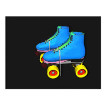 Toon roller skates blue post card