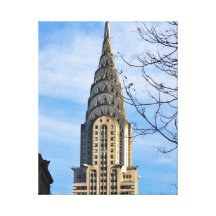 Top of the Chrysler Building, Bare Trees Stretched Canvas Print