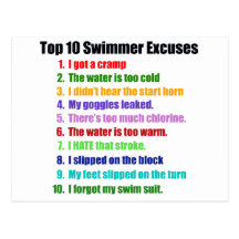 Top Ten Swimmers Excuses Postcards