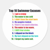 Top Ten Swimmers Excuses Stickers
