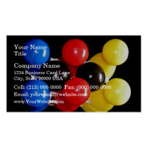 Top view of colourful bowling set business cards