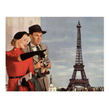 Tourists Travelling Paris Sightseeing Eiffel Tower Postcard