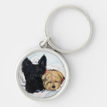 Toweling Off! Scottie and Yorkie Buddies Keychain
