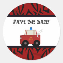 Toy Fire Truck Save The Date Stickers