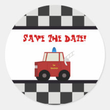 Toy Fire Truck Save The Date Stickers
