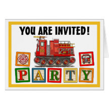 Track Fire Truck Party Invitation Card