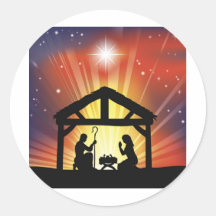 Traditional Christian Christmas Nativity Scene Round Stickers
