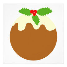 Traditional Christmas Pudding. On White. Announcement