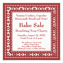 Traditional Red and White Old Fashioned Bake Sale Custom Announcements