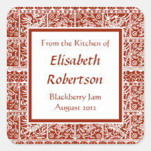 Traditional Red Lace Canning Jar Food Labels Square Stickers