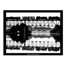 Train crossing Bridge  black&white -  Postcard