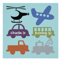 Transportation Vehicles Custom Birthday Invite