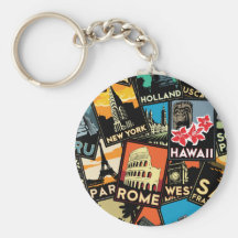 Travel posters retro vintage europe asia usa key chains