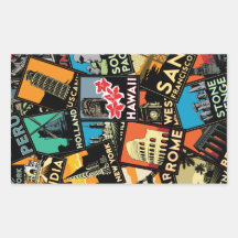 Travel posters retro vintage europe asia usa rectangle sticker
