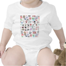 Travel Stamps Pattern Baby Bodysuit