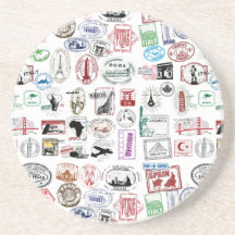Travel Stamps Pattern Coaster