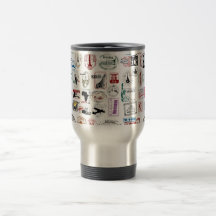 Travel Stamps Pattern Coffee Mugs