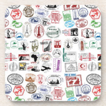 Travel Stamps Pattern Drink Coaster