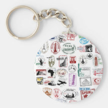 Travel Stamps Pattern Keychain