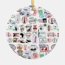 Travel Stamps Pattern Ornament