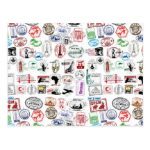 Travel Stamps Pattern Postcards