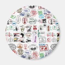 Travel Stamps Pattern Refrigerator Magnet