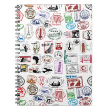 Travel Stamps Pattern Spiral Note Book