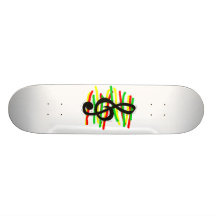 Treble Clef Graphic Black with Red Yellow Green Skate Board Deck