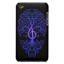 Treble Clef Tree, blue & black Barely There iPod Cases