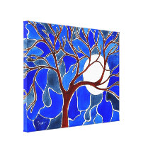 Tree and Moon on Canvas - Blue Canvas Prints